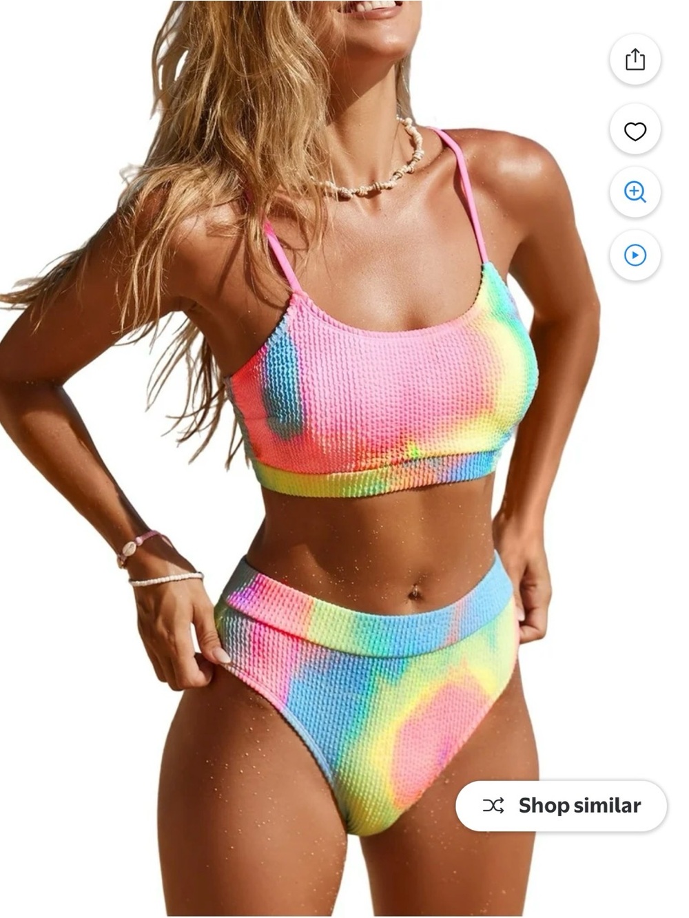 Cupshe Rainbow Tie-Dye High-Waist Bikini - Pink Blue Yellow Green